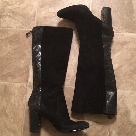 Anne Klein Shoes - Black suede and python leather heeled boots